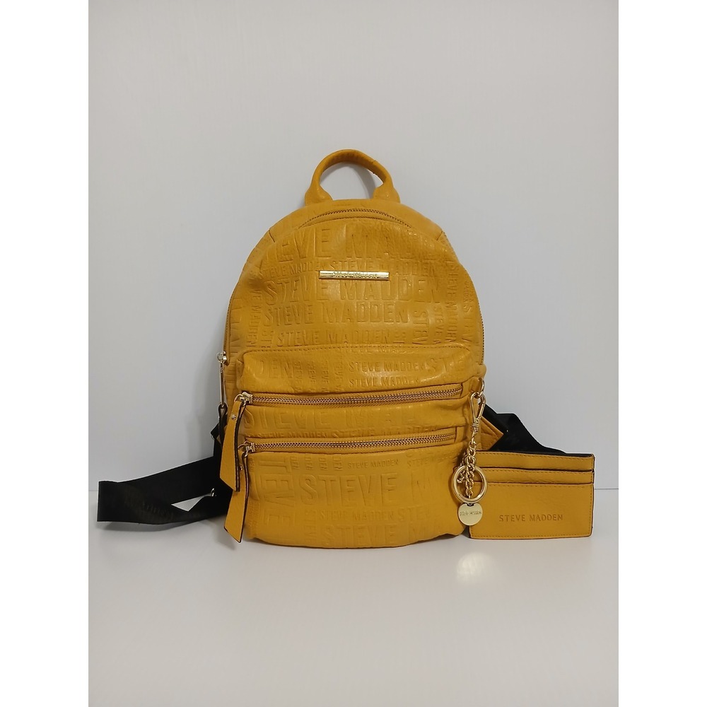 Steve Madden Mustard Yellow Embossed Logo Mini Backpack with Card Holder